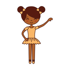 the little girl danced ballet with tutu dress and bun hair
