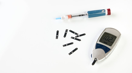 Diabetes equipment, Insulin pen and glucose level blood test