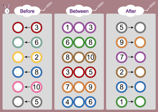 What comes Before-Between and After, math worksheets for kids
