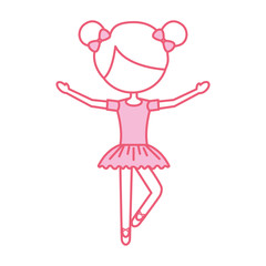 the little girl danced ballet with tutu dress and bun hair