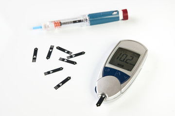 Diabetes equipment, Insulin pen and glucose level blood test