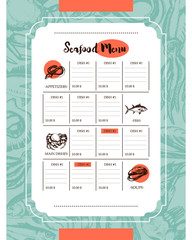 Naklejka premium Delicious Seafood - vector drawn template menu