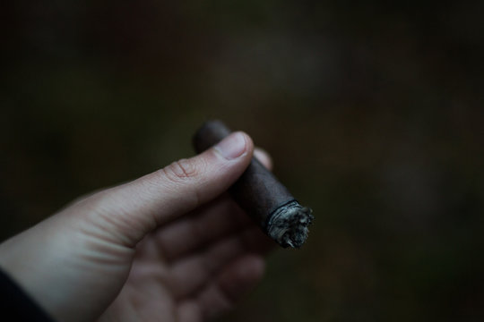 Smoking a cigar in the woods