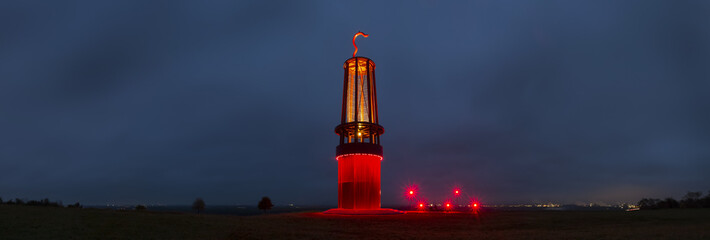geleucht mining statue moers germany at night high definition panorama