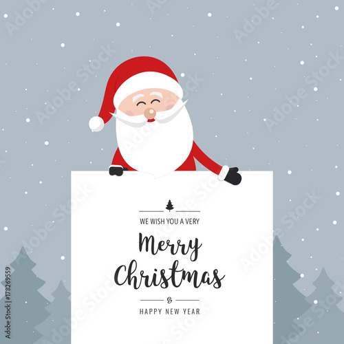 santa claus behind banner merry christmas greeting text winter landscape background - Merry Christmas Wishes Text santa claus behind banner merry christmas greeting text winter landscape background - Merry Christmas Wishes Text