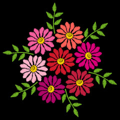 Embroidery stitches imitation ethnic floral pattern with brunch with flower