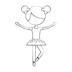 the little girl danced ballet with tutu dress and bun hair
