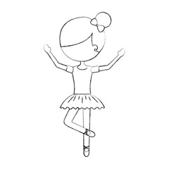the little girl danced ballet with tutu dress and bun hair