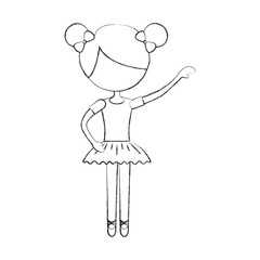 the little girl danced ballet with tutu dress and bun hair