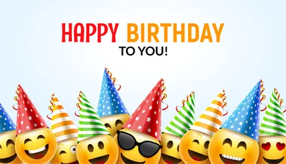 Foto op Plexiglas Birthday happy smile greeting card. Vector birthday background 3d colorful character design © kolonko