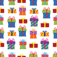 seamless pattern, gift boxes on white background