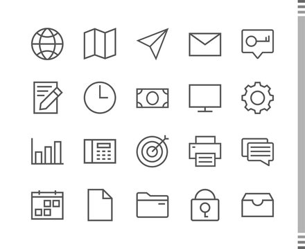 Flat vector icons with a thin line. Set for mobile applications. Science and education