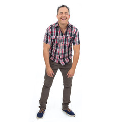 Fototapeta premium Full body image of man laughing a lot..