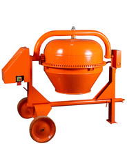 Concrete mixer. Orange color on the white background.