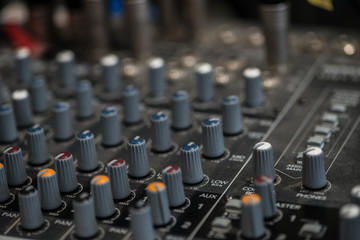 Naklejka premium Analogic Sound Mixer. Professional audio mixing console radio and TV broadcasting