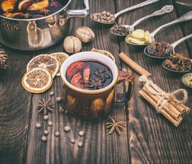 mulled wine in a brown cup
