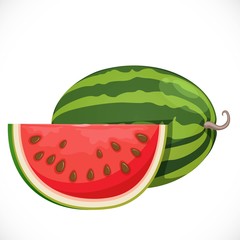 Big ripe juicy watermelon the whole and cut-off piece nearby
