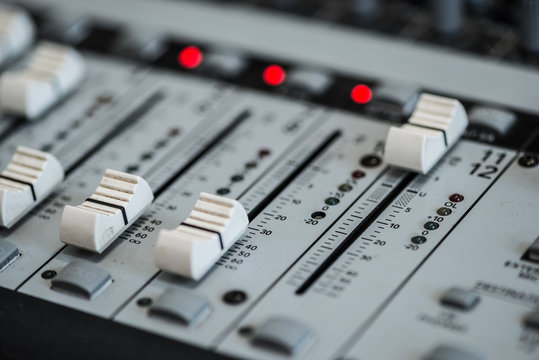 Analogic Sound Mixer. Professional audio mixing console radio and TV broadcasting