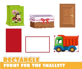 Forms for the smallest. Rectangle and objects having a vertical and horizontal rectangle shape on a white background developing game