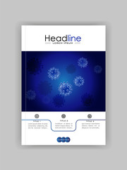 Realistic virus vector on blue background. Medical journal cover template