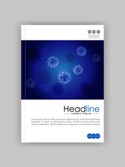 Realistic virus vector on blue background. Medical journal cover template