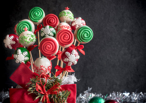 Homemade cake pops with Christmas decoration,blank space