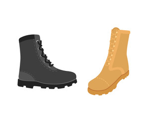 Male man season shoes in flat style. Men boots isolated set vector illustration