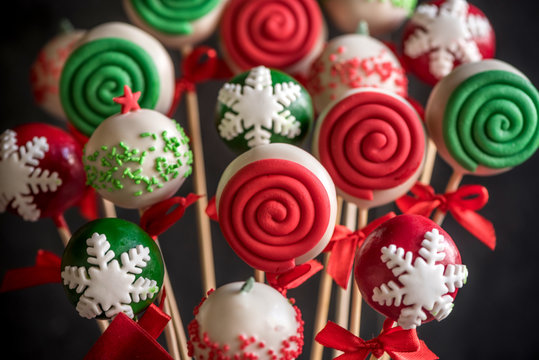 Christmas decoration on cake pops,selective focus