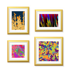Set of Realistic Minimal Isolated Yellow Frames with Abstract Art Scenes on White Background for Presentations . Vector Elements
