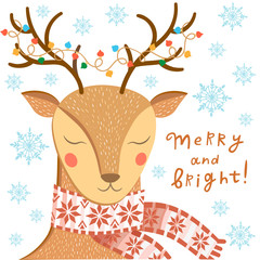 Vector Christmas greeting card with deer