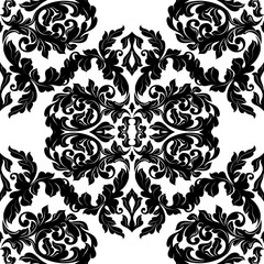 Seamless abstract damask pattern. Black and white vector background. Ornament for wrapping, wallpaper, tiles