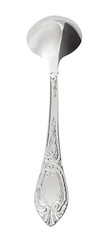 Silver metal spoon on the white background.