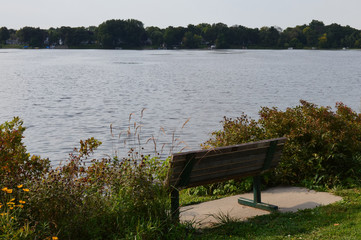 Bench on the lake shoreline