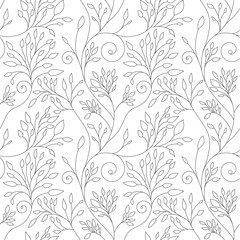 Black and white vector floral pattern. Folklore, boho style flowers