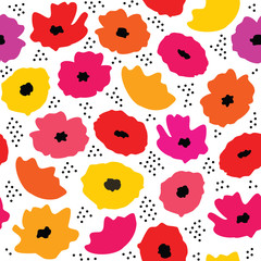 Colorful vector floral seamless pattern. Spring poppies in pink , orange, red, pink