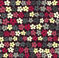 Seamless vector floral background with red, gray, yellow autumn flowers