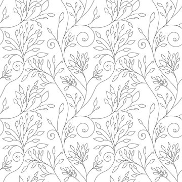 Black and white vector floral pattern. Folklore, boho style flowers