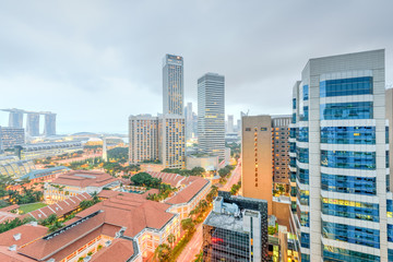 Public residential condominium building complex and downtown skylines at Bugis neighborhood in...