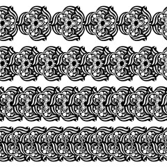 Hand-drawn mehendi ornamental border. Indian henna tattoo set. EPS 10 vector illustration isolated on white.