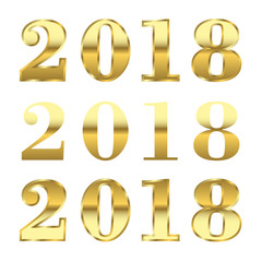 Happy New Year golden numbers. Gold numbers 2018 on white background. Christmas and New Year design. Symbol of holiday, celebration. Luxury golden texture. Vector illustration