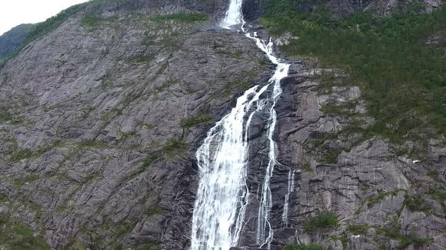 Aerial footage of Langfossen waterfall in Norway