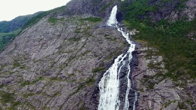 Aerial view massive waterfall Langfossen in Norway