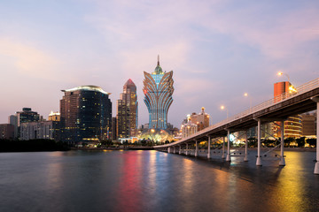 Obraz premium Image of Macau (Macao), China. Skyscraper hotel and casino building at downtown in Macau (Macao).