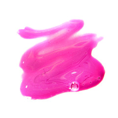 Pink liquid lipstick smear on white background