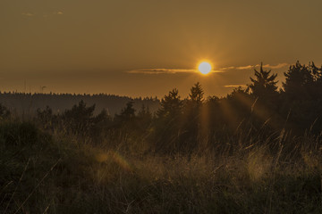 Sunset near Dominova skalka in Slavkovsky Les mountains