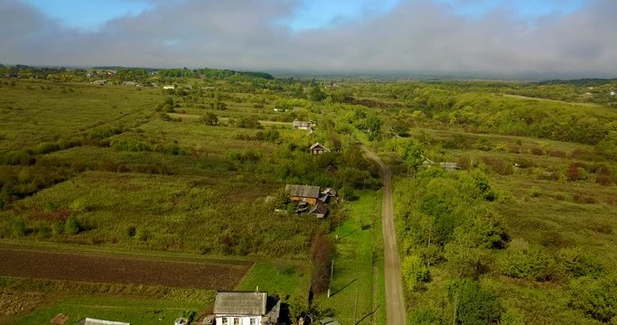 fog, road, fields, fog in the field, fog on the road, trail, Primorsky Krai, quadrocopter, shooting from height, field, green grass