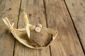 Exotic pinole ice cream from Mexico, an aztec corn based beverage made ice cream in a local market