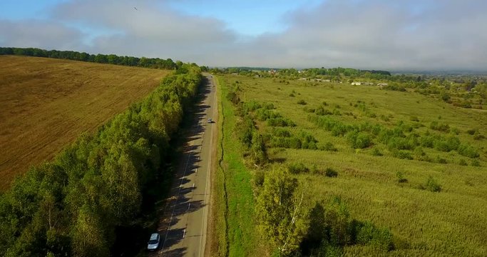 fog, road, fields, fog in the field, fog on the road, trail, Primorsky Krai, quadrocopter, shooting from height, field, green grass