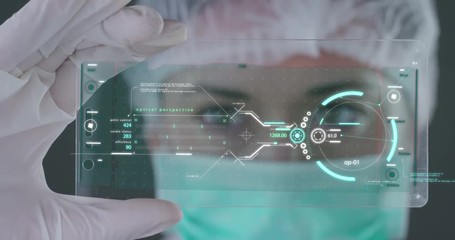 A futuristic doctor with syringe withdraws a liquid medicine and appears a hologram of a planet. Concept: medicine in the world, medical care, future, global competitor pharmaceutical companies. - Powered by Adobe