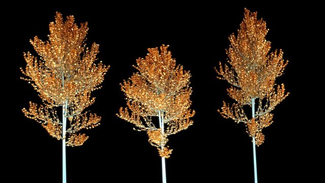 Set of three silver trees with gold leaves. 3D render.